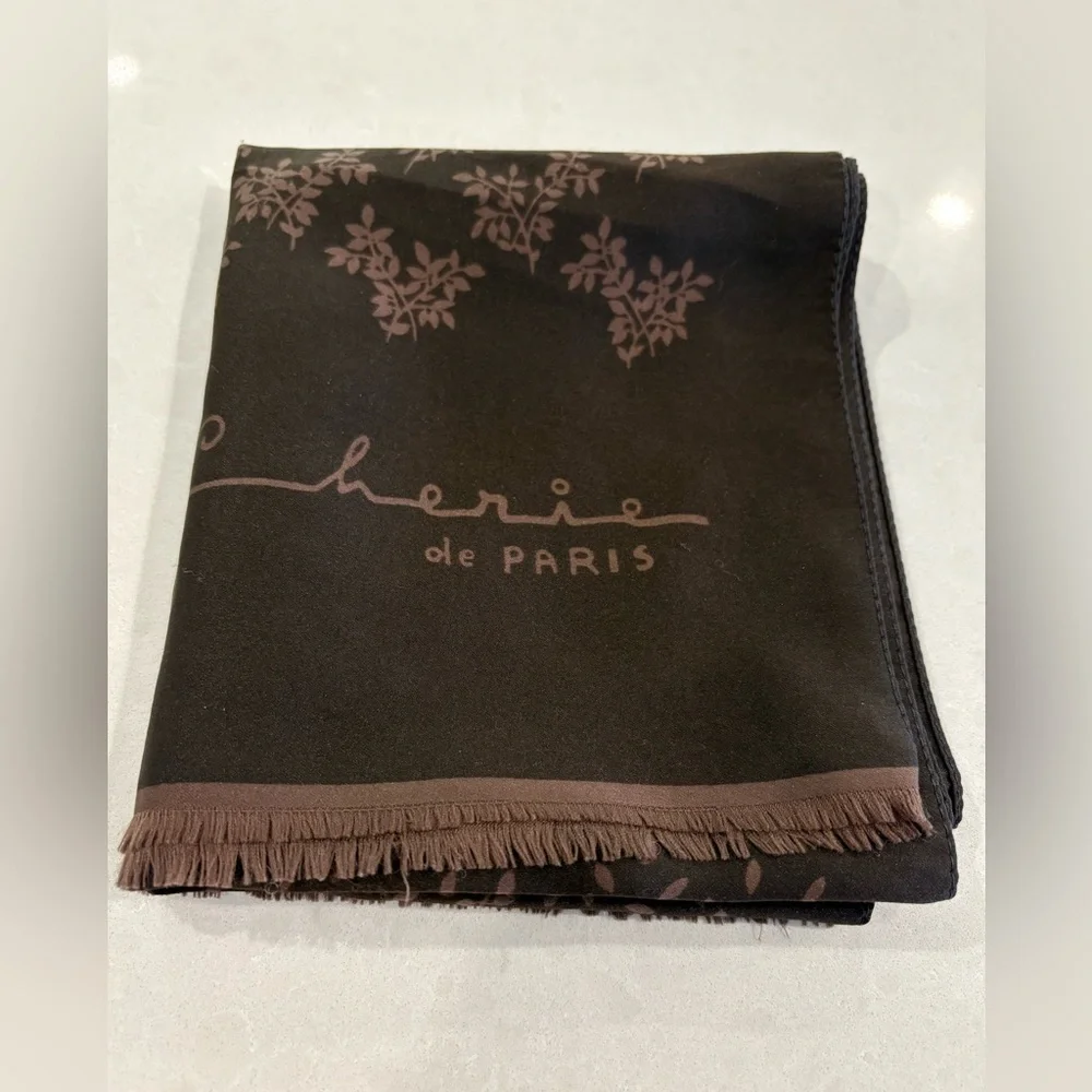 Cherie de Paris French-Inspired Brown Botanical Fringe Scarf - Picture 8 of 8